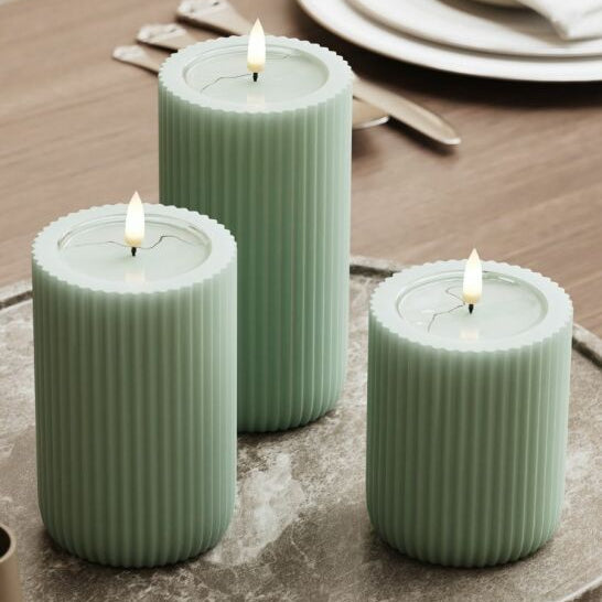 LED-Blockljus grön "randigt" UNIQUE Candles