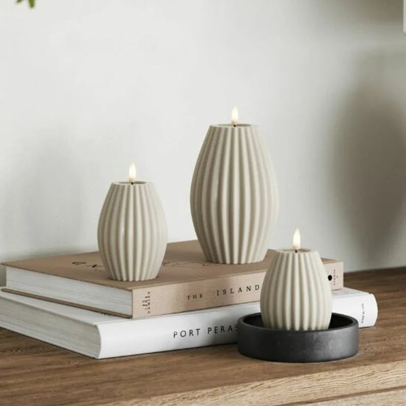 LED-Blockljus räfflat, Sand, finns i 2 storlekar