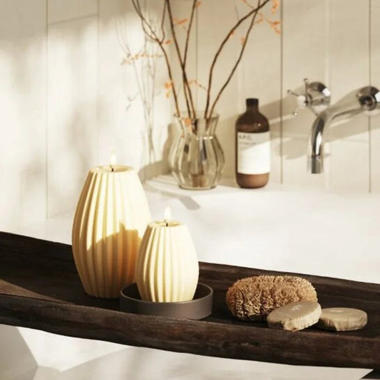 LED-Blockljus räfflat, Cream, finns i 2 storlekar