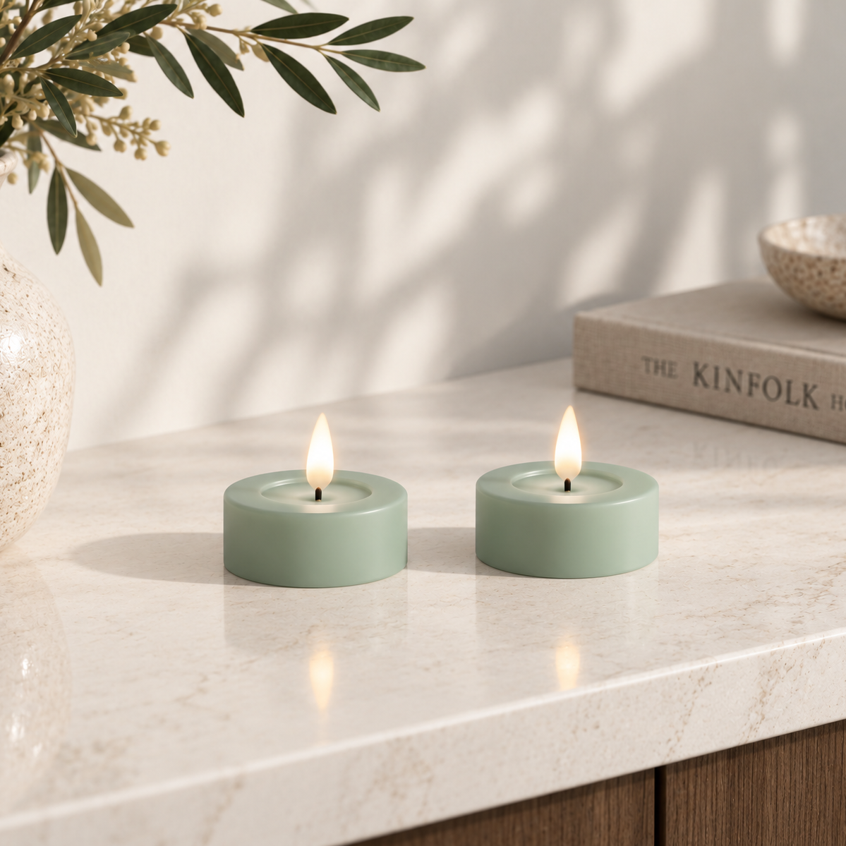 LED-värmeljus, 6 x 4,5 cm, 2-pack, Sage Green, / DELUXEHOMEART