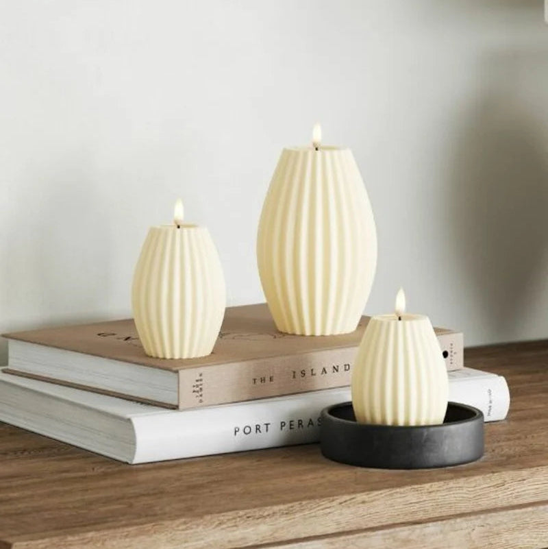 LED-Blockljus räfflat, Cream, finns i 2 storlekar
